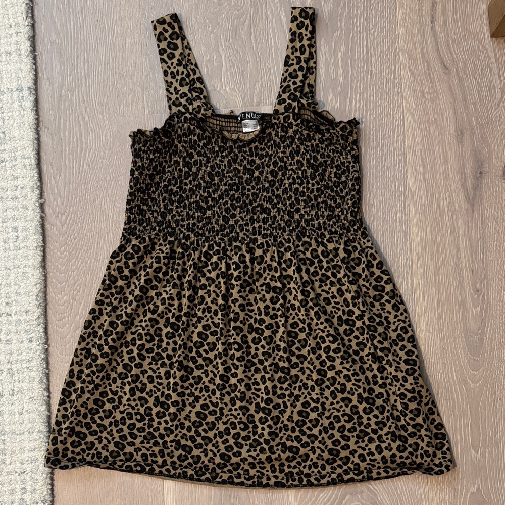 VENUS Leopard Print Smocked Tank Top - Brown & Black